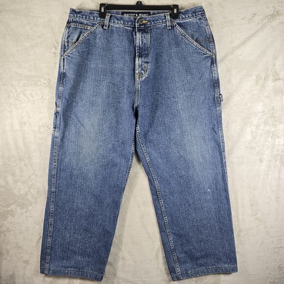 Vintage Nautica Mens Baggy Carpenters Jeans 42x29 Skater Hip Hop Y2K Grunge - Picture 6 of 16